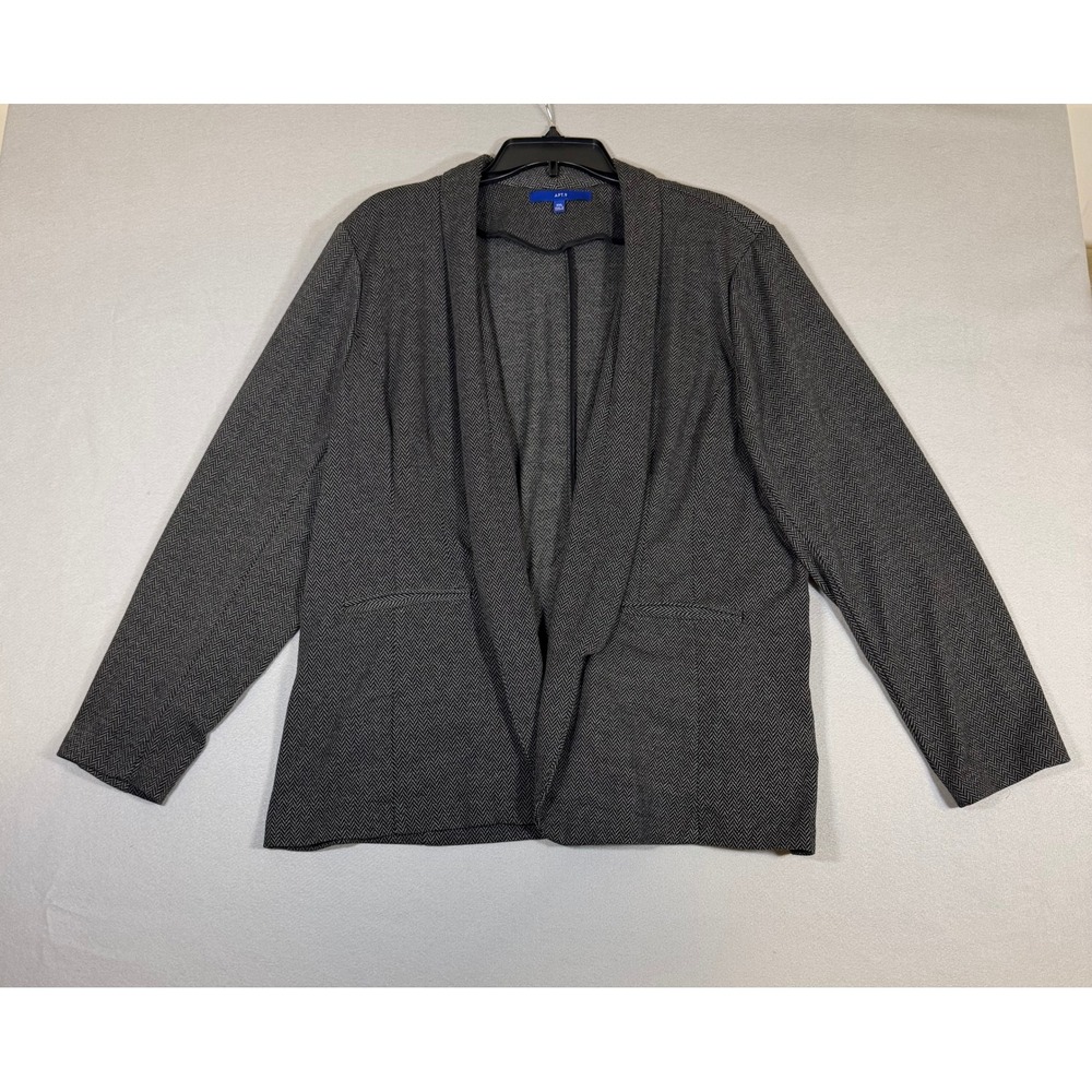Apt. 9 Womens XXL Grey Herringbone Open Front Blazer Shawl Collar Knit Jacket